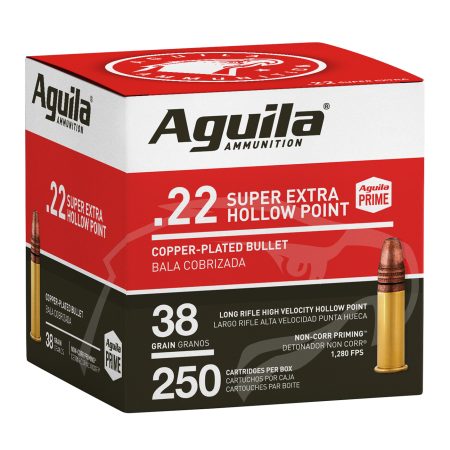 Aguila 1B221103 Super Extra Rimfire 22LR 38gr Copper Plated Hollow Point 250 Per Box/8 Case