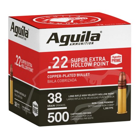 Aguila 1B221118 Super Extra Rimfire 22LR 38gr Copper Plated Hollow Point 500 Per Box/4 Case
