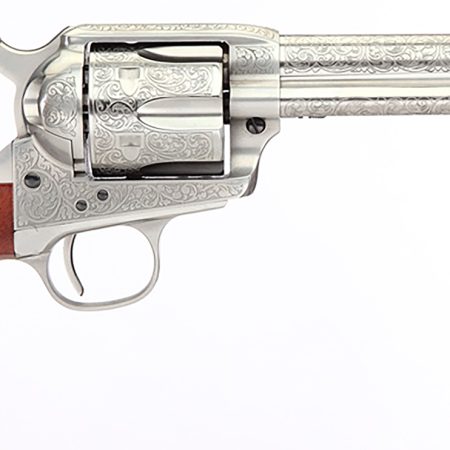 Taylors & Company 550927DE 1873 Cattleman 45 Colt (LC) Caliber with 5.50"  Barrel, 6rd Capacity Cylinder, Overall White Floral Engraved Finish Steel, Walnut Navy Size Grip & Overall Taylor Polish