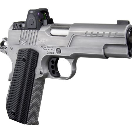 Ed Brown FX2SS FX2  45 ACP 7+1 4.25" Recessed Crown Barrel, Stainless Steel Engraved American Flag/Serrated Slide, Stainless Steel Frame, Trijicon RMRcc 3.25 MOA Sight