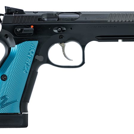 CZ-USA 91251 Shadow 2 Optics-Ready 9mm Luger 4.89" 19+1 Overall Black Finish with Inside Railed Steel with Optic Cut Slide, Blue Aluminum Grip, Non-Tilted Barrel & Picatinny Rail