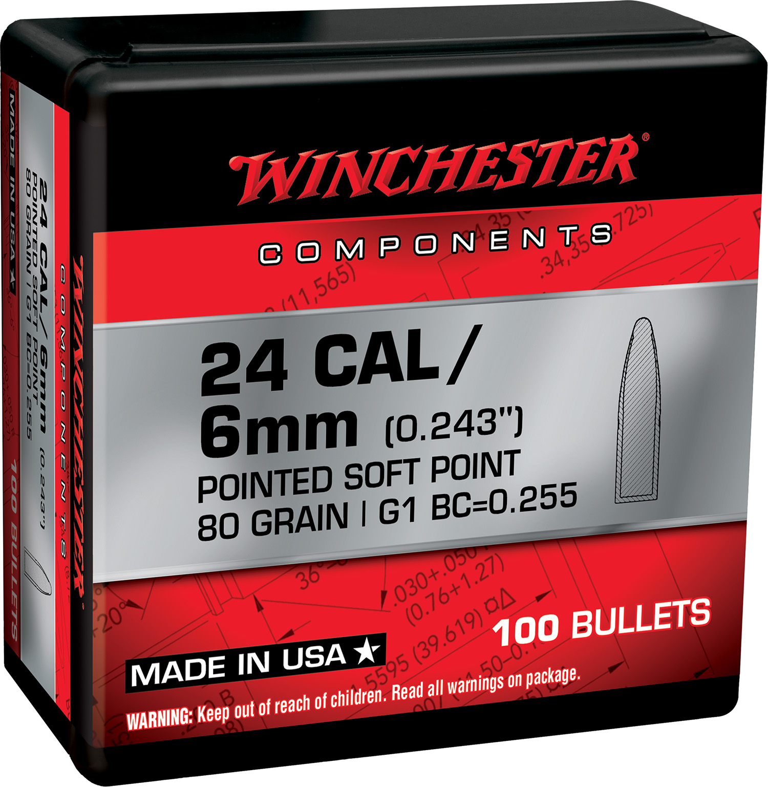 Winchester Ammo WB243SP80X Centerfire Rifle 243Win 80gr Pointed Soft Point 100 Per Box/10 Case