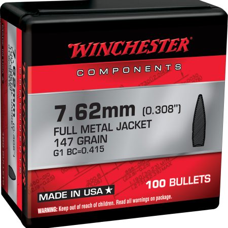 Winchester Ammo WB762M147X Centerfire Rifle  7.62mm 147gr Full Metal Jacket Boat Tail 100 Per Box/10 Case