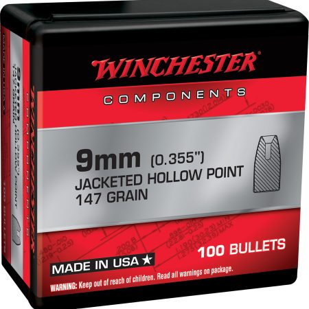 Winchester Ammo WB9JHP147X Centerfire Handgun Reloading 9mm 147gr Jacketed Hollow Point 100 Per Box/10 Case