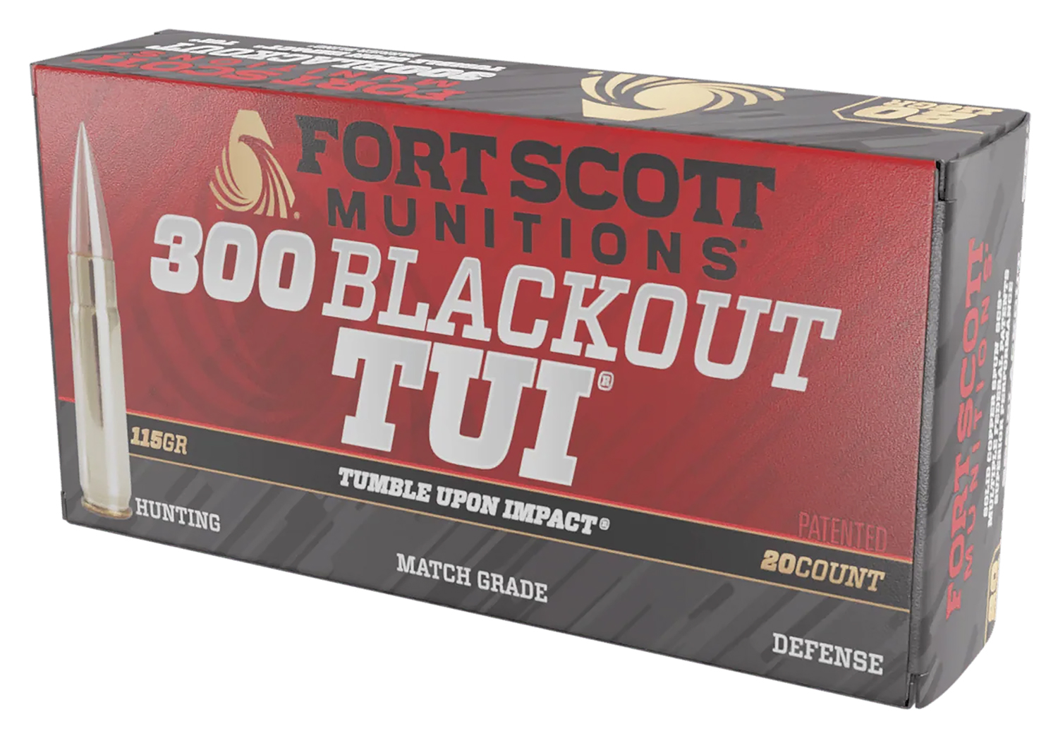 Fort Scott Munitions 300115SCV Tumble Upon Impact (TUI) 300Blackout 115gr Solid Copper Spun 20 Per Box/25 Case