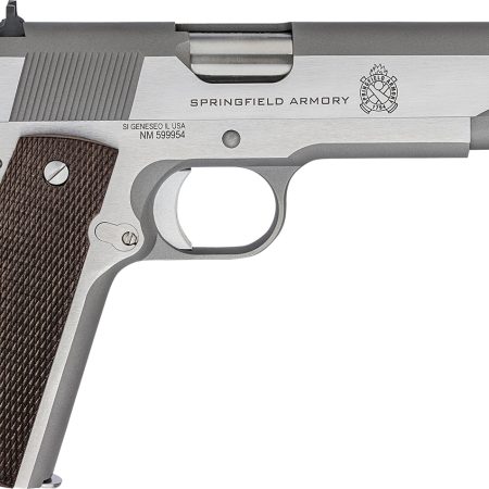Springfield Armory PBD9151L 1911 Mil-Spec Defend Your Legacy 45 ACP 7+1, 5" Stainless Steel Match Grade Barrel, Stainless Serrated Slide, Stainless Steel Frame w/Beavertail, Checkered Wood Grip