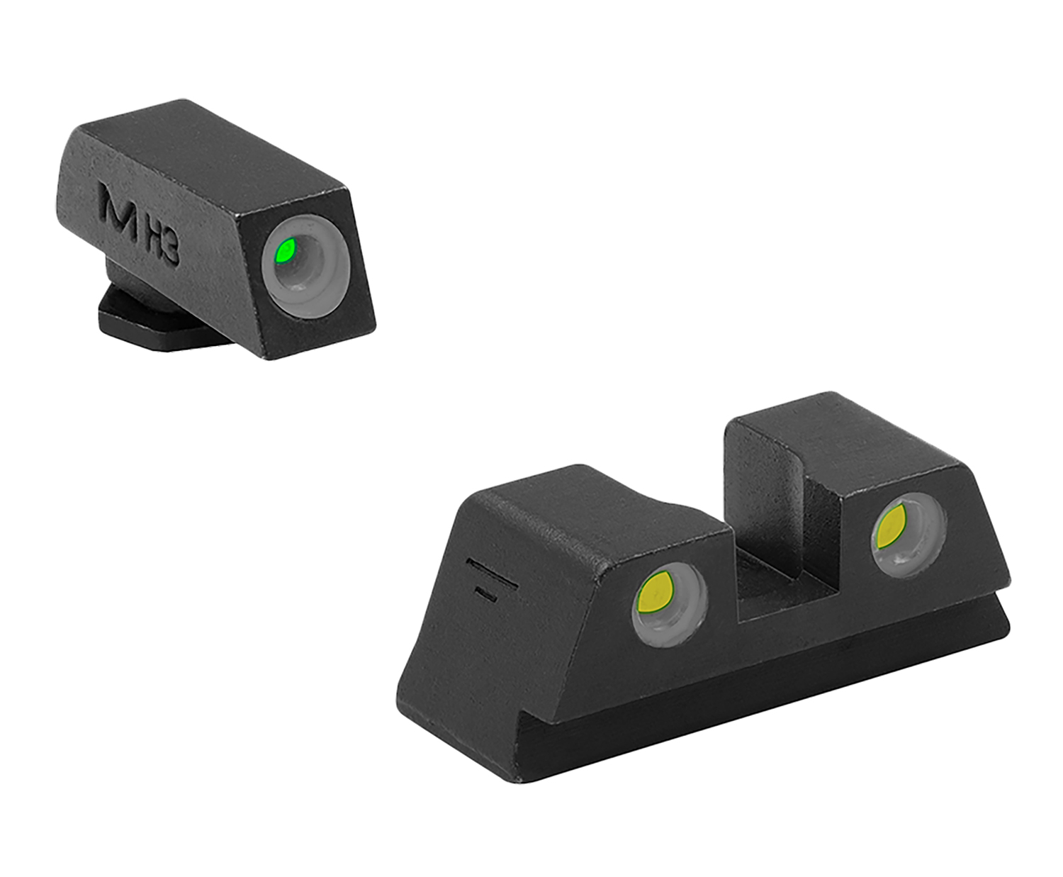 Meprolight USA 102203201 Tru-Dot Green Tritium White Outline Front Sight-Yellow Tritium White Outline Rear Sight Glock 42/43/43X/48
