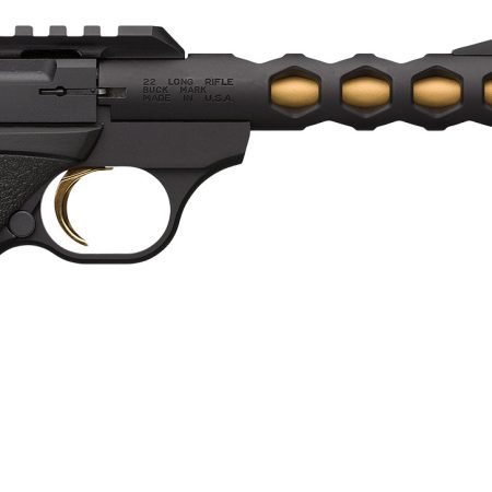 Browning 051573490 Buck Mark Plus Vision SR 22 LR 10+1 5.87" Black Anodized/Gold Cerakote/SR/Threaded Barrel, Matte Black Serrated Steel/Optic Ready Slide & Aluminum Frame Black Ultragrip FX Grip