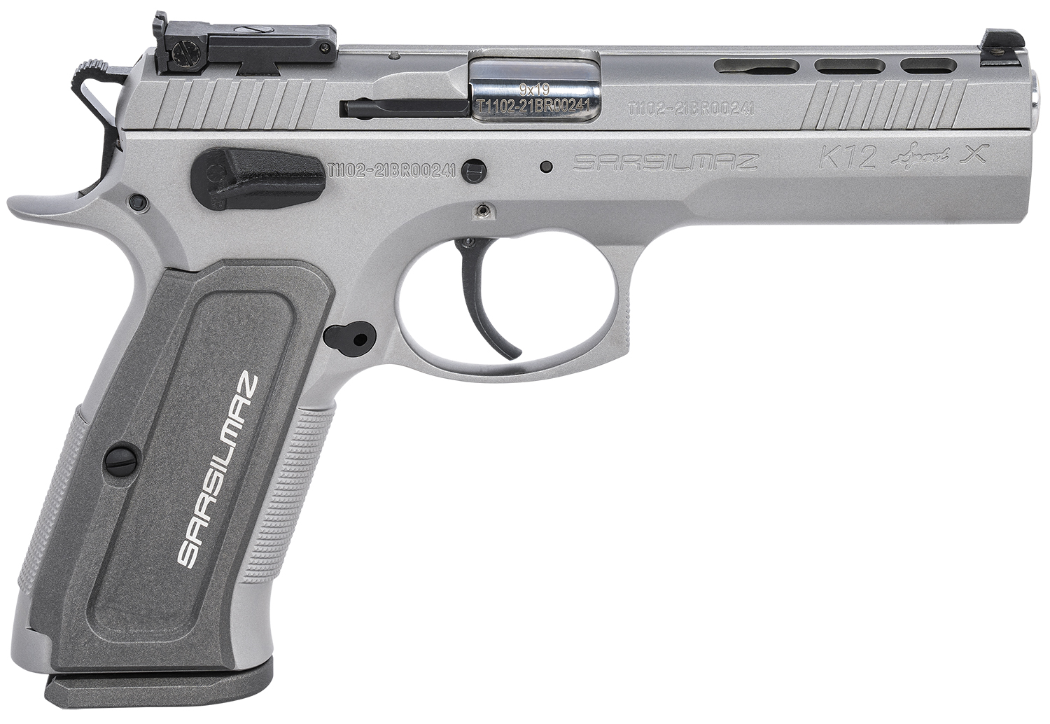 SAR USA K12STSPX K12 Sport X 9mm Luger 17+1 4.70" Stainless Target Crown Barrel, Matte Stainless Steel Ported/Serrated Slide, Matte Stainless Steel Frame w/Beavertail, Gray Polymer Grip, Right Hand