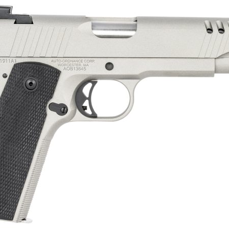 Auto-Ordnance 1911TCAC6 1911 A1  45 ACP 7+1 5" Savage Silver Cerakoate, Serrated/Ported Slide,  Black Rubber Grips, Fixed 3-Dot Combat Day Sights
