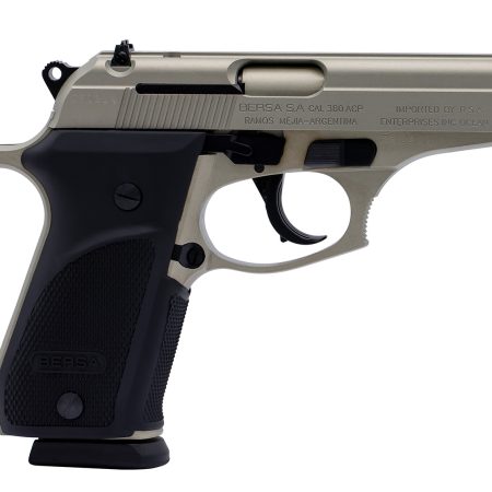 Bersa THUN380PNKL15 Thunder Plus Sub-Compact Frame 380 ACP 15+1, 3.50" Nickel Steel Barrel, Nickel Cerakote Serrated Steel Slide, Nickel Cerakote Aluminum Frame w/Beavertail, Black Rubber Grip