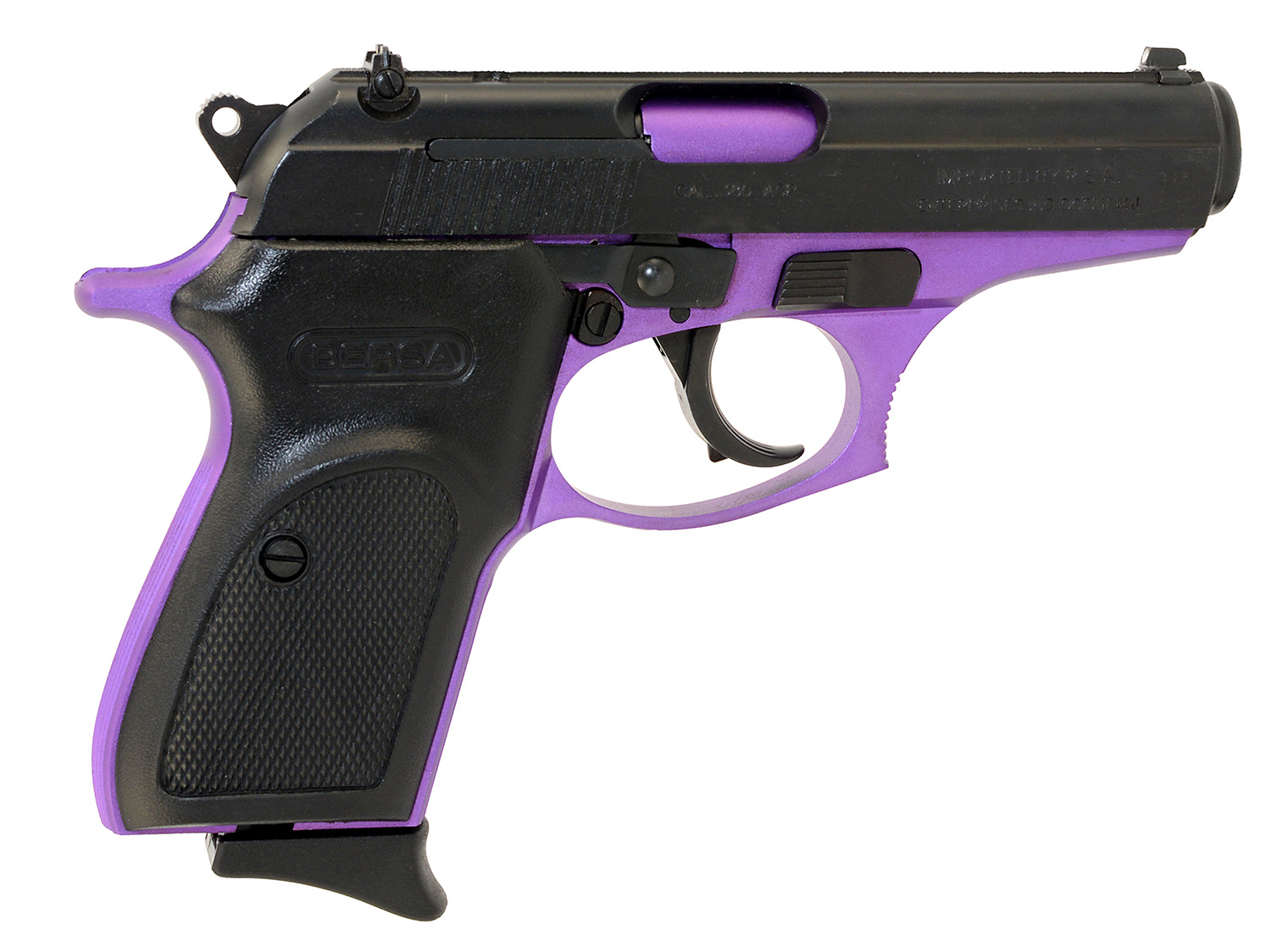Bersa T380PRP8 Thunder Micro-Compact Frame 380 ACP 8+1, 3.50" Purple Cerakote Steel Barrel, Matte Black Serrated Steel Slide, Purple Cerakote Aluminum Frame