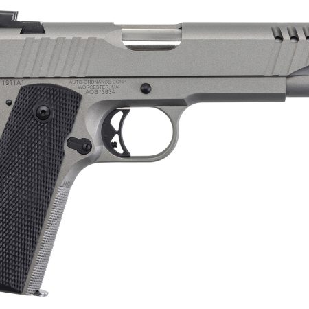 Auto-Ordnance 1911TCAC6N 1911 A1  45 ACP 7+1 5" Savage Silver Cerakoate, Serrated/Ported Slide,  Black Rubber Grips, TruGlo Night Sights