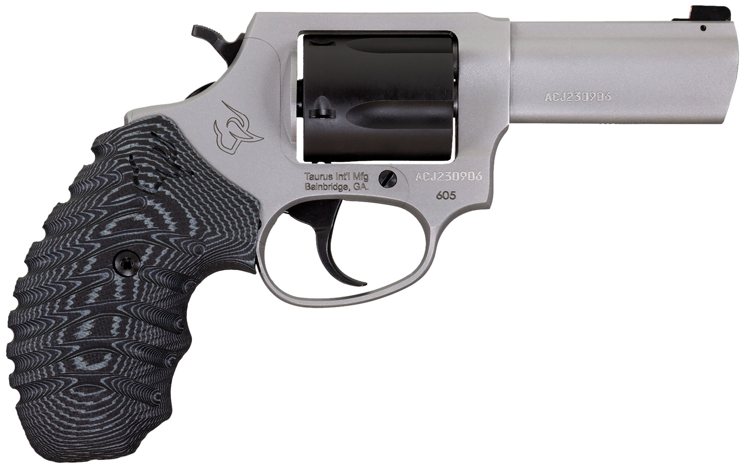 Taurus 260535NSVZ Defender 605 SA/DA 357 Mag/38 Special +P 5rd 3" Matte Stainless Steel Barrel, Matte Black Cylinder, Matte Finish Stainless Steel Frame, Black/Gray VZ Grip, Night Front Sight