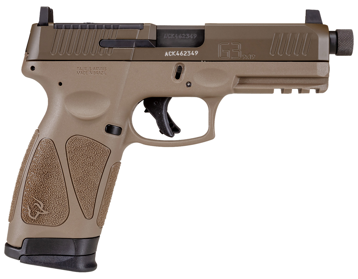 Taurus 1G3P941TAC G3 9mm Luger 17+1 4.50" Threaded Barrel, FDE Polymer Frame With Picatinny Acc. Rail, T.O.R.O Optic Cut Patriot Brown Cerakote Steel Slide, Re-Strike Capability, No Manual Safety