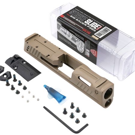 Strike Industries P365-SLIDE-FDE Strike Replacement Slide Flat Dark Earth Stainless Steel with Ports & Optics Cut for Sig P365 Includes Charging Handle
