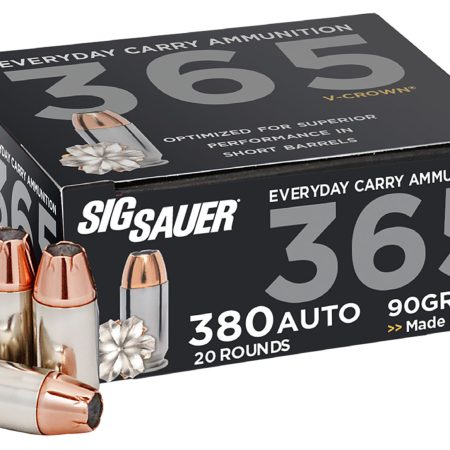 Sig Sauer E380A136520 Elite Performance 365 380ACP 90gr V-Crown Jacketed Hollow Point 20 Per Box/10 Case