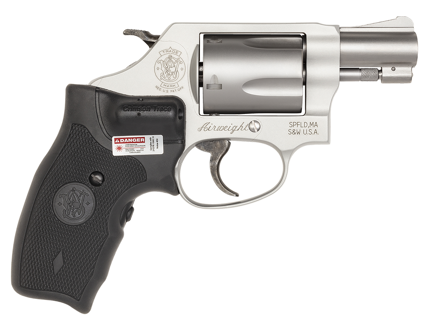 Smith & Wesson 163052 Model 637 w/Laser J-Frame 38 Special +P 5 Shot 1.88" Stainless Steel Barrel, Stainless Cylinder, Matte Silver Aluminum Frame, Black Crimson Trace Lasergrip