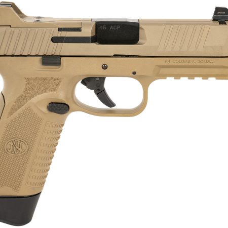 FN 66101384 545 Tactical 45 ACP 15+1/18+1, 4.71" Black Target Crown/Threaded Steel Barrel, Flat Dark Earth PVD Optic Cut/Serrated Steel Slide & Polymer Frame w/Picatinny Rail, Ambidextrous