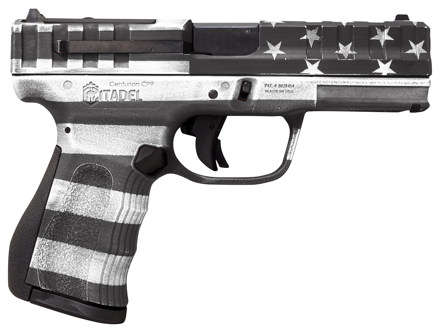 Citadel CITCP9USGCAN Centurion 9mm Luger 14+1, 4" Black Steel Barrel, American Flag Gray Cerakote Optic Ready/Serrated Slide, Polymer Frame & Grip, Features Matching Ammo Can