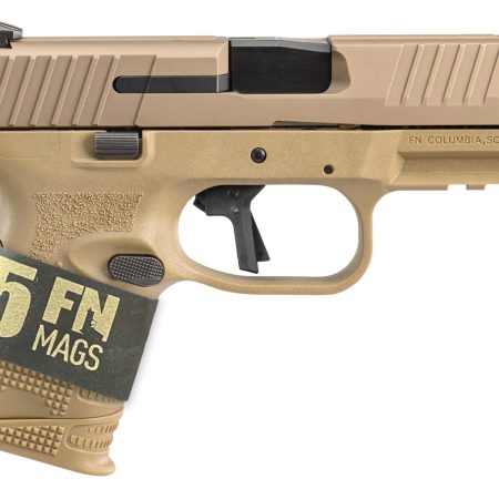 FN 66101643 509C Bundle 9mm Luger 24+1, 3.70" Black Recessed Crown Barrel, Flat Dark Earth PVD Serrated Steel Slide & Polymer Frame w/Picatinny Rail,  Ambidextrous, 5 Magazines