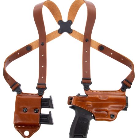 Galco MCII820 Miami Classic II Shoulder System Fits Chest Up To 56" Tan Leather Harness Fits Sig P320/M17/M18/Taurus G2/G3/G3C Right Hand