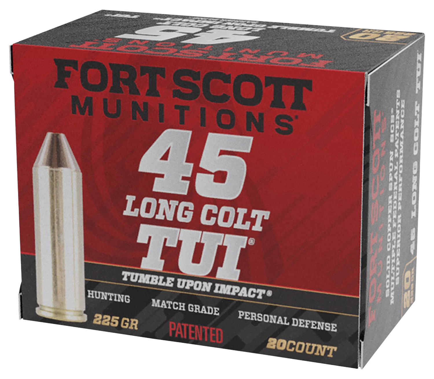 Fort Scott Munitions 45LC225SCV Tumble Upon Impact (TUI) 45LongColt 225gr Solid Copper Spun 20 Per Box/25 Case