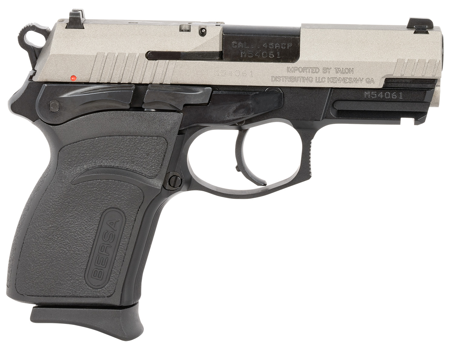 Bersa TPR45CDT TPRC Compact Frame 45 ACP 7+1, 3.50" Black Steel Barrel, Nickel Cerakote Serrated Steel Slide, Matte Black Aluminum Frame w/Picatinny Rail, Ambidextrous