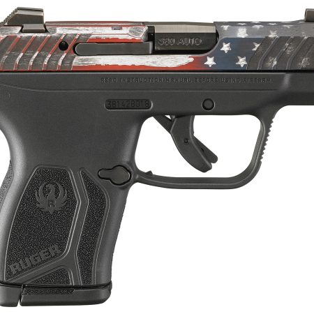 Ruger 13745 LCP Max  Compact 380 ACP 10+1 2.80" Black Oxide Steel Barrel, American Flag Cerakote Serrated Slide, Black Polymer Frame w/Serrated Trigger Guard w/Black Nylon Grips