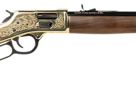 Henry H006GD Side Gate Deluxe 44 Mag/44 Special 10+1 20" Blued Octagon Barrel, Engraved Polished Brass Rec, Semi-Fancy American Walnut Stock, Adj. Sight