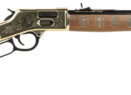 Henry H006GES Golden Boy Eagle Scout Tribute Edition 44 Mag/44 Special 10+1 20" Blued Octagon Barrel, Engraved Polished Brass Rec & American Walnut Furniture, Side Loading Gate, Adj. Sight