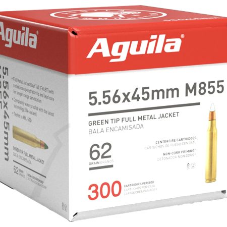 Aguila 1E556125 Green Tip M855 5.56x45mm NATO 62gr Full Metal Jacket Boat Tail 300 Per Box/4 Case