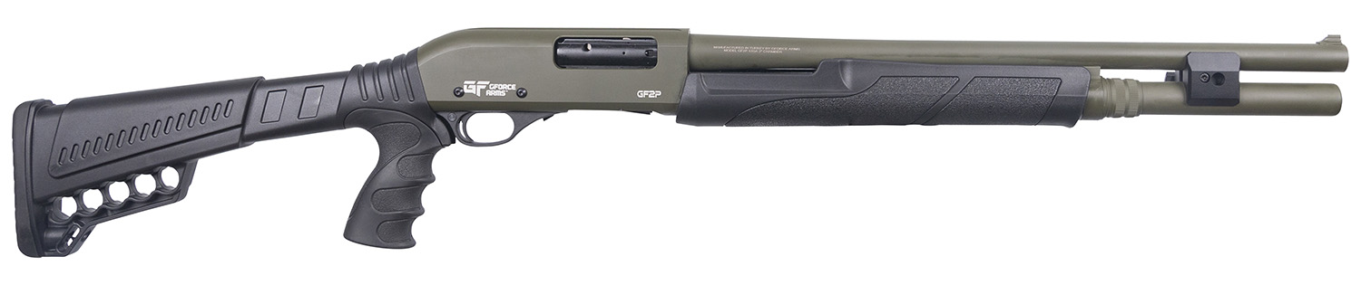 Gforce Arms GF2P12 GF2P 12 Gauge Pump 3" Chamber 7+1 20" Fixed Cylinder Bore, OD Green Barrel/Rec, Black Furniture, 5rd Shell Carrier Stock, Rubber Pistol Grip, Blade Sight, 3rd Shell Holder on Rec