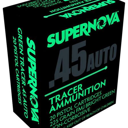 Supernova PMSN45ACG Green Tracer Non Corrosive 45 ACP 225 gr Full Metal Jacket 20 Per Box/ 50 Cs