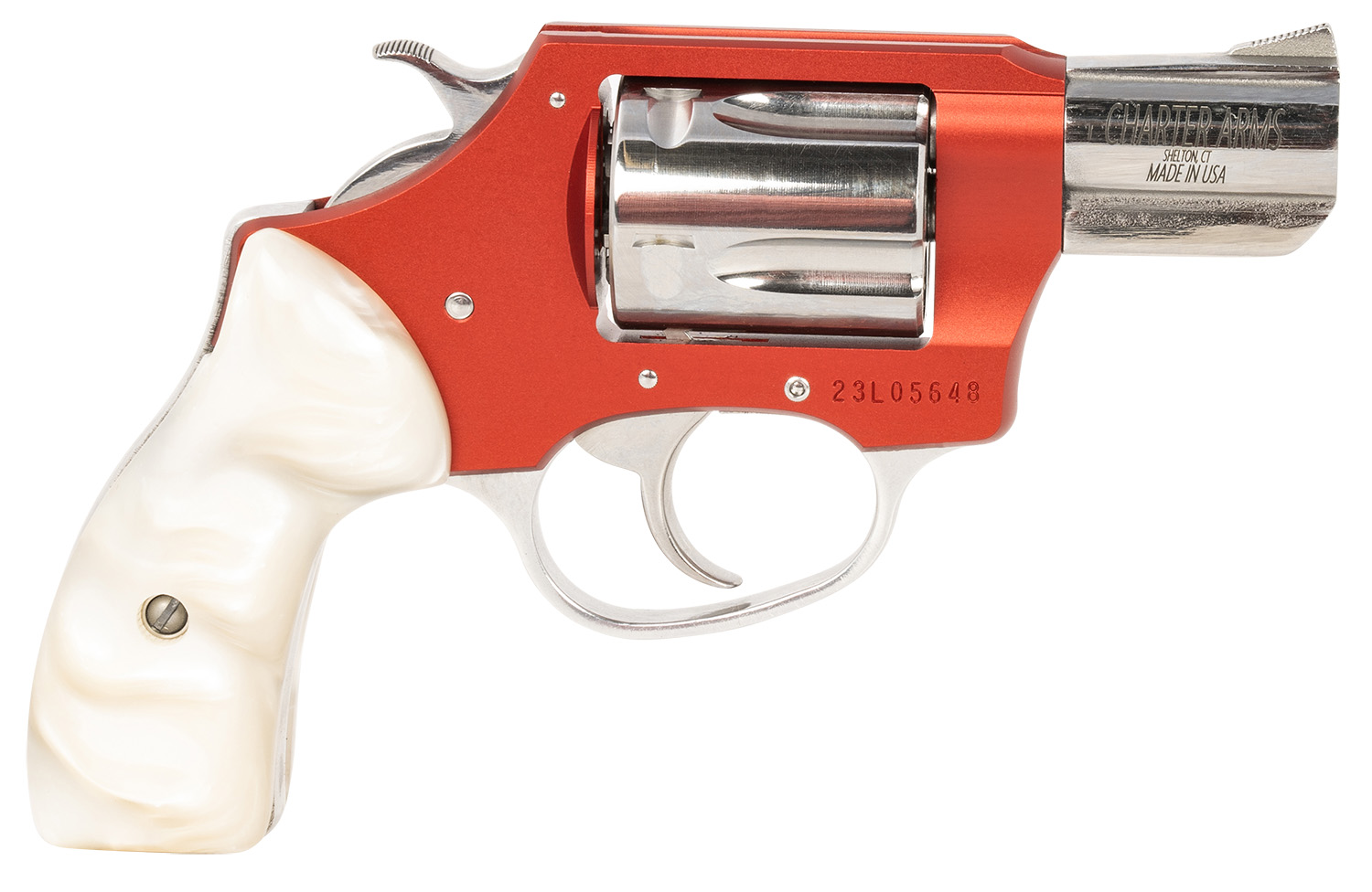 Charter Arms 53826 Chic Lady 38 Special 5 Shot 2" High Polished Stainless Barrel & Cylinder, Red Anodized Aluminum Frame, White Pearlite Grip, Exposed Hammer