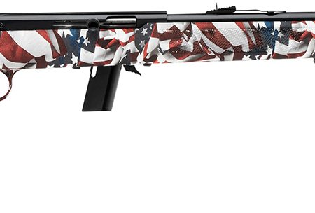 Savage Arms 40222 64 F Full Size 22 LR 10+1 21" Matte Black Carbon Steel Barrel, Matte Black Grooved Carbon Steel Receiver, American Flag Fixed Synthetic Stock, Right Hand