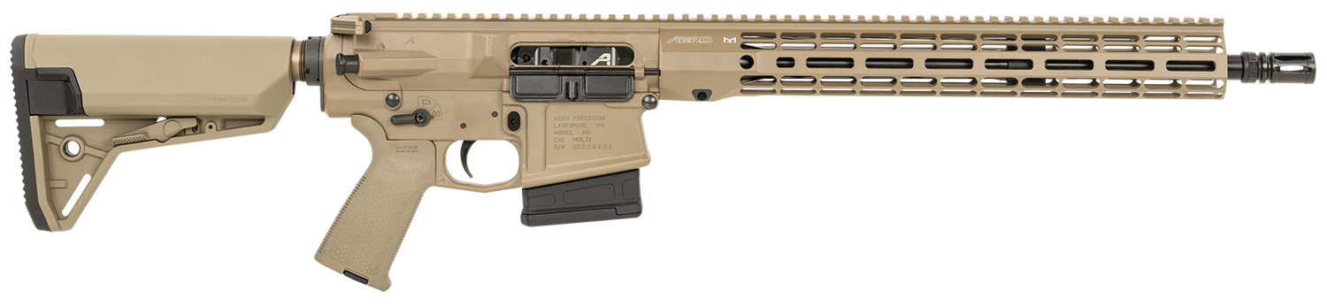 Aero Precision APCR650047 M5 308 Win 10+1 16" Mid-Length, FDE, 15" R-ONE M-LOK Handguard, Magpul Grip/SL-S Stock, Ambi Charging Handle/Safety