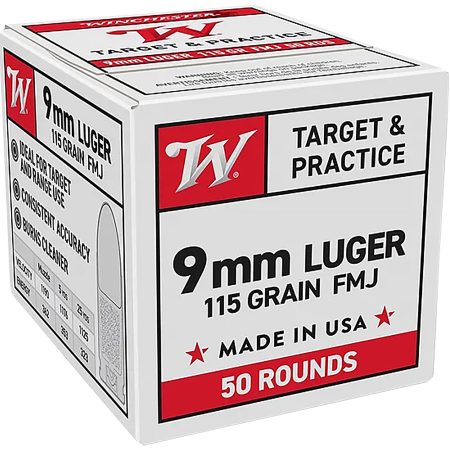 Winchester Ammo W9MM50   9mmLuger 115gr Full Metal Jacket 50 Per Box/20 Case