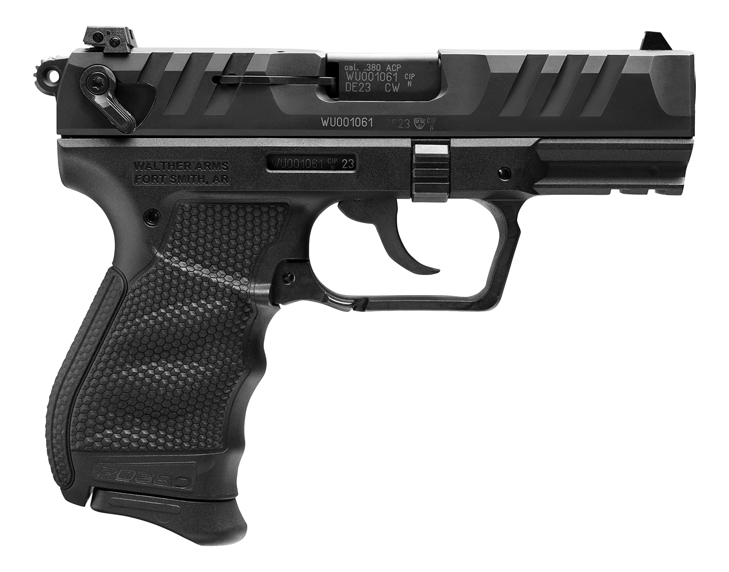 Walther Arms 5050508 PD380 Carry Frame 380 ACP 9+1 3.70" Black Stainless Steel Barrel, Black Serrated Steel Slide, Black Polymer Frame w/Picatinny Rail, Textured Wraparound Grip