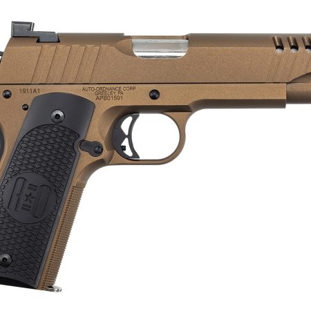 Auto-Ordnance 1911TCAC10 1911  45 ACP 7+1 5" Stainless Steel Barrel, Serrated Stainless Steel Slide, Burnt Bronze Cerakote Steel Frame w/Beavertail, Armor Black Cerakote Engraved Aluminum Grip