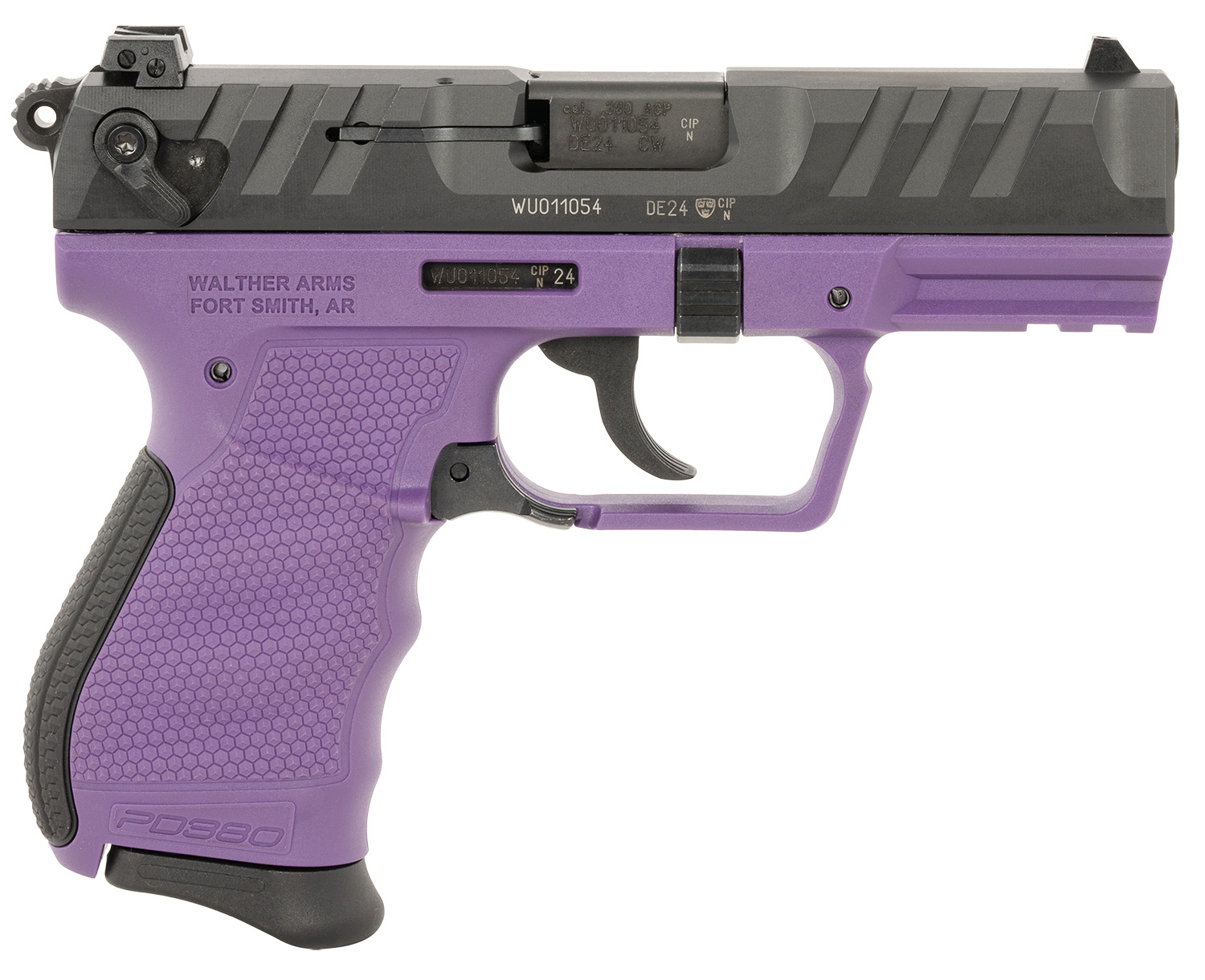 Walther Arms 5050511 PD380 Carry Frame 380 ACP 9+1 3.70" Black Stainless Steel Barrel, Purple Polymer Frame w/Picatinny Rail, Textured Wraparound Grip