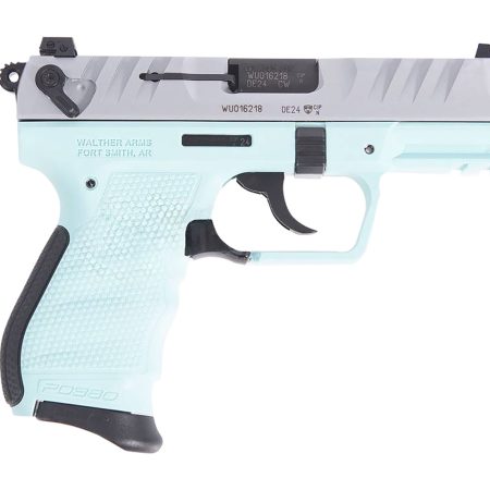 Walther Arms 5050525 PD380  380 ACP 9+1 3.70" Black Steel Barrel, Nickel Serrated Steel Slide, Angel Blue Polymer Frame, Textured Wraparound Grip