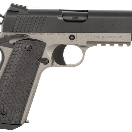 EAA GIRSAN 392077 MC1911 C Untouchable Compact Frame 9mm Luger 9+1 4.40" Black Steel Barrel, Black Serrated Steel Slide, Stainless Steel Frame w/Beavertail & Picatinny Rail, Black Polymer Grip