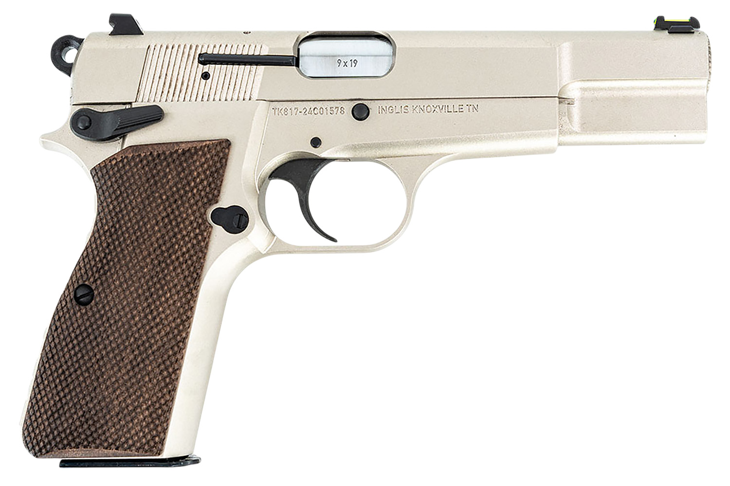 MAC 12000001 P-35 9mm Luger 15+1 4.70" Stainless Steel Barrel, Satin Nickel Serrated Steel Slide & Frame w/Beavertail & Picatinny Rail, G10 Grip