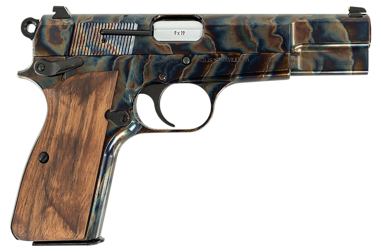 MAC 12000010 GP-35 9mm Luger 15+1 4.70" Black Steel Barrel, Color Case Hardened Serrated Carbon Steel Slide & Frame w/Beavertail, Grade III Turkish Walnut Grip