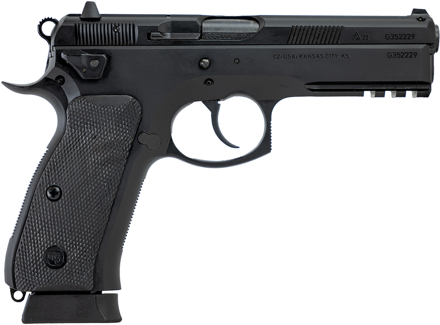 CZ-USA 89353 CZ 75 SP-01 Tactical 9mm Luger 19+1 4.60" Black Nitride Steel Barrel, Black Serrated Steel Slide, Black Polycoat Steel Frame w/Beavertail & Picatinny Rail, Black Polymer Grip