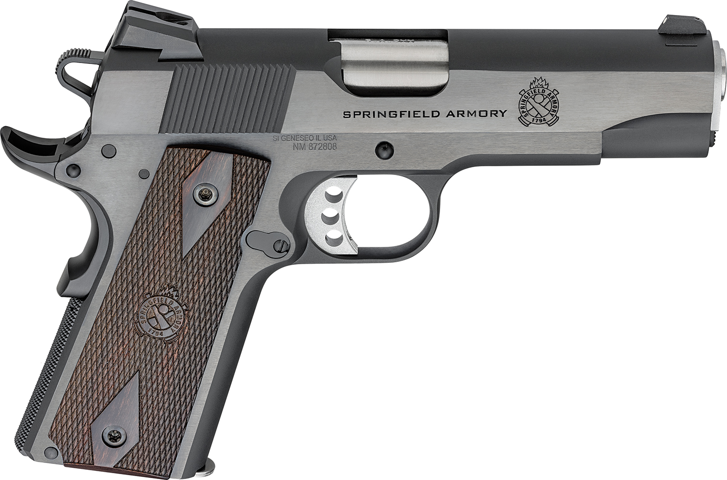 Springfield Armory PX9417 1911 Garrison 9mm Luger 9+1 4.25" Stainless Match Grade Barrel, Blued Serrated Carbon Steel Slide & Frame w/Beavertail, Thinline Wood Grip, 2 Mags/Case