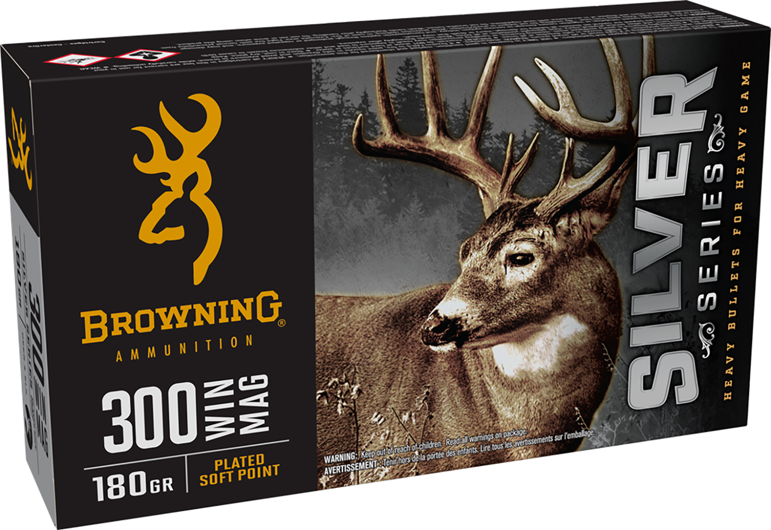 Browning Ammo B192603001 Silver 300Win Mag 180gr Plated Soft Point 20 Per Box/10 Case