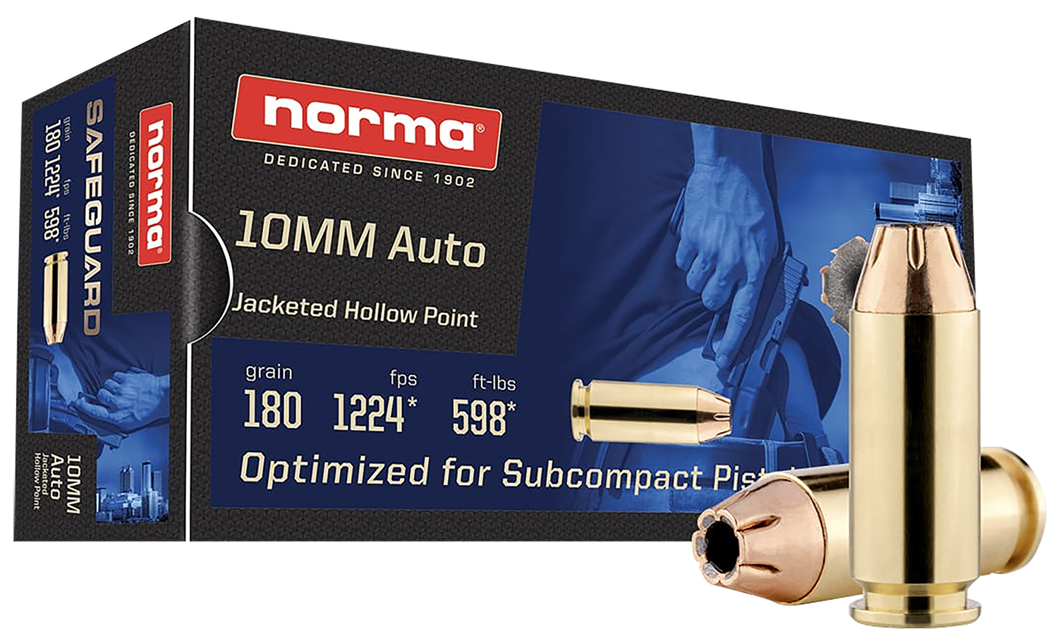 Norma Ammunition 801109265 10mm 180gr Jacketed Hollow Point 50 Per Box/20 Case