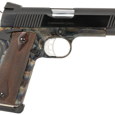Tyler Gun Works TGWCMCC45 Custom 1911 Commander 45 ACP 7+1 4.25" Stainless Match Grade Barrel, Blued Serrated Steel Slide Color Case Steel Frame w/Beavertail, Walnut Grip